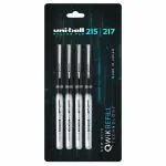 Uni-ball 215 Black Ink Micro Roller Ball Pen 0.5 mm (Pack of 4)