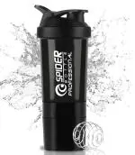 Zyro Spider Gym Shaker Bottle, Shakers for Protein Shake 500 Ml with 2 Storage Compartment Gym protein shaker for workout (Pack of 1,Black)