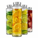 Piramal Glass Water Bottle with Leak-Proof Airtight Double Layer Stainless Steel Lid for Water, Smoothie, Juices - Wide Mouth Reusable Travel Glass Drinking Fridge Bottles - 750ml (Set Of 4)