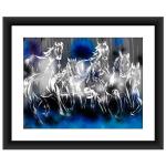 SHSWorks Digital Reprint | Fengshui Seven Running Horses | Framed Vastu Wall Art Canvas Painting | Signed by Artist | Copyright Protected Artwork | Multicolour 14x17 Inch