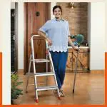 Bathla Advance 3-Step Foldable Aluminium Ladder for Home | 5 Year Manufacturer Warranty | Slip Prevention Steps (Orange)