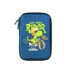 Smily Kiddos Single Compartment Navy Blue Rider Dino Ethylene Vinyl Acetate Zipper Pencil Case for Boys and Girls