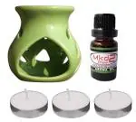 Mkd2 Rise Green Ceramic Oil Burner Aroma Diffuser for Home Fragrance With 10 ml Sandalwood Aroma Oil & 3 Tealight Candle