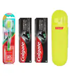 Colgate SlimSoft Advance Ultra Soft Toothbrush+ Colgate Charcoal Clean Toothpaste, Bamboo Charcoal and Mint (Black Gel) (Pack of 2) + Anti Bacterial Toothbrush Capsule Shape Container Case Box
