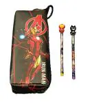 AMB New Avenger Pencil Pouch with 2 Pen for Boys/School Stationery Pencil Case with Solid Zipper Closure for Kids (Iron Man, Pouch +2 Pencil)