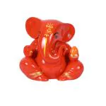 CRAFTAM Polyresin Orange Ganesha Idol Statue for Car Dashboard with Double Side Sticky Tape