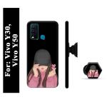 Mobi Elite Girl Printed Hard Back Case Cover with Mobile Holder, Pop holder, Pop socket for Vivo Y30, Vivo Y50