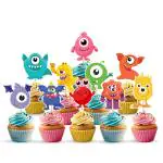 Zyozique Little Monster Dessert Cupcake Toppers Little Monster Birthday Party or Baby Shower Clear Treat Picks Set of 10
