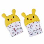Sherni Multicolor Bunny Shaped Silicone Self Soothing Teether Mittens Gloves,3-18 m, Teething Mitten Silicone Self Soothing Glove (Pack of 2, Yellow)