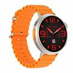 MELBON Silver Bluetooth Calling Round Shape Smartwatch, Wireless Charge, Multiple Watch Faces, Black Strap Smart Watch