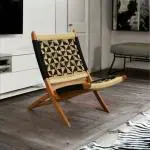 Orchid Homez Hand Woven Lounge Chair Folding Solid Wood Outdoor Chair (Cream & Black)