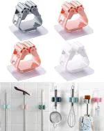 MOLTERA Mop Broom Holder, Self Adhesive Organizer Wall Mount Clips for Kitchen Bathroom Closet Garden Garage Mop and Broom Holder Wall Mounted, (Multicolor) - 4 Piece