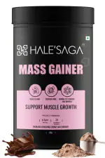 Halesaga Mass Gainer 1kg XXL, 100% Vegan with 3g BCAA, 150mg L-Glutamine and 26 Vitamins & Minerals - 1KG Rich Chocolate Flavour