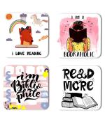 Whats Your Kick Books Reading I Love Reading Quotes Printed Set of 4 Coaster With Metal Stand