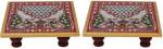Pink Sky galcrafts Mor Mehrab pooja chowki set of 2 (size 4*4) Marble All Purpose Chowki (Multicolor, Pack of 2)