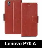 Sbms Lenovo P70 A Brown Artificial Leather Shock Proof Flip Cover