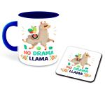 Whats Your Kick Funny Quotes Theme No Drama LLama qoutes Design Printed Dark Blue Ceramic Coffee and Tea Mug With Coaster 325 ML
