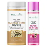She Essentials Multani mitti powder 100gm+Rose water 120ml combo Face & Skin Glow &100% Natural (220 g)