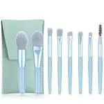 LUXURY BEAUTY 8 makeup brushes matte wooden handle portable soft hair makeup brush set cross-border beauty tools with bag (blue)