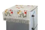 CROOX Floral Decorative Off White Net Fabric Refrigerator Covers 38 x 25 inch (Pack of 2)