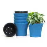 Livzing 9 Inch Self Watering Pot-Plastic Flower Pot-Gamla Planter Pot-Modern Decorative Planter Perfect for Indoor-Outdoor-Balcony-Garden-Living Room-Home-Blue(Pack of 5)