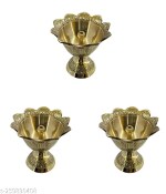 CRAFT WORLD Brass Devdas Akhanda Diya Pack-3 Height-2inch