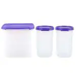 Cutting EDGE Modular Airtight Kitchen Storage Containers Combo Set with Plain lid (4.5L + 2x585ml), Plastic Containers Combo Set for Rice, Dal, Atta,Flour, Cereals, Snacks (Purple)