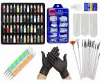 D.B.Z Nail Art Kit - 48 Pcs Glass Bottles Glitter Stones Sparkling 100 Nails 15 Nail Art brush 5 Nail Dotting Pen, 1 Glue 1 Pc Tip Guide Sticker And 1 Pair Black Gloves care For Home And Saloon Use