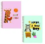 Whats Your Kick Animal Cartoons Inspired A5 Set of 2 Soft Cover Notebook 80 GSM Wiro Binding Notebook Single Line 160 pages Stylish Notebook D13