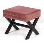 Ikiriya Rosslyn Solid Wood Ottoman| Pouf Stool in Coral Pink Velvet