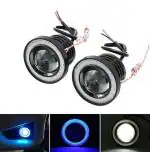 AutoBizarre Car Fog Lamp Blue Angel Eye LED DRL Projector Cob Light 89mm (3.5 inches Front, 2.5 inches Back) - Set of 2