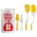 Adore Bottle Nipple and Straw Cleaning Kit Pack of 4,Liquid Cleanser, Feeding Bottle Cleaner Brush, Cleanser for Baby Bottles, Nipples, Accessories and Toys,(Cleaning Brush Kit + Cleanser) (1000ml)