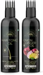 Desi Crew 100 Percent Pure Hair Tonic and Onion Ginger Hair with Comb Applicator Cold Pressed for Skin, Body and Hair Care 100 ml Each