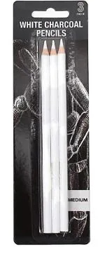 Pehrovin Ventures White Charcoal Pencils (Set Of 3) For Sketching, Shading, Sketching On Black/Coloured Paper For Artist, Professionals And Students