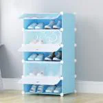 ZOFEY DIY Shoe Rack Organizer/Multi-Purpose Plastic 5 Layers Portable and Folding Shoe Rack (BLUE)