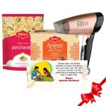 Bkaji Aslee Bikaneri & Roots - Anjeer Burfi 250 Gm | Badam Lachha 350 Gm | Hair Dryer HSD1 | Greeting Card