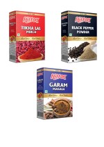 Hilton 300g Combo | Tikha Lal + Black Pepper + Garam Masala | (Pack of 3 - 100g Each)