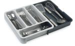 Juzr Expandable Cutlery Tray - Foldable Drawer Holder to Store Organize Spoons Toiletries For Home Kitchen | 38 X 5.5 X 29 cm | Gray & White | Plastic
