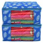 Home Care Store Cotton Saree Cover/Saree Bag/Storage Bag with Transparent Window. (PACK OF 2, Blue)