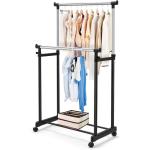 RAVINA Double Pole Portable Clothing Hanging Garment Rack Laundry Drying Hanger with Wheels Steel Pole Telescopic Clothes | Fordable Single and Stand for Indoor Outdoor