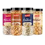 YUM YUM Dry Fruits Combo 600g Almonds, Cashews, Walnuts & Pistachios | Badam, Akhrot & Pista (150g x 4)