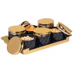 Selvel Airtight Dry Fruit Container Tray Set with Lid & Serving Tray (Elegance Black) set of 6