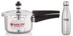 NIRLON Triply Stainless Steel Outer Lid Pressure Cooker/ Compatible with Gas & Induction, 1.5 Litres with Stainless Steel Double Wall Cola Vacuum Bottle 500ml