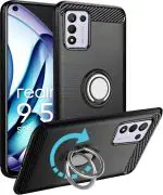 Unistuff Back Case Cover for Realme 9 5G SE with Magnetic Kickstand | Premium Matte Finish | Camera Bump Protection | Rubberized Ring Cover - Night Black, 78048