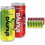 Shunya Fizz Lime & Lemon & Classic Cola Combo | Sugar Free Soft Drink | 0 Calories & No Aspartame | Supercharged with Green Tea, Ashwagandha & Vitamin C | Pack of 12(300 ml X 12)