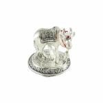 GoldGiftIdeas Oxidized White Metal Silver Plated Cow and Calf Idol Showpiece, 7x7 cm