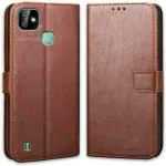 AmericHome Infinix Smart HD 2021, Model X612B Light Brown Artificial Leather, Rubber, Cloth Grip Case Flip Cover