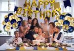 SV Traders Happy Birthday Royal Golden Blue Theme Decoration Combo Kit Of 43 Pcs-Golden Foil Happy Birthday(13)+Golden Confetti Balloons(10)+Metallic HD Royal Blue Balloon(20)