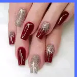 Artificial Reusable Nails in Half Red Half golden colour with glue Red, Golden (Pack of 24)