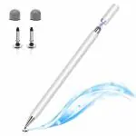 WhiteCherry Aluminium Fine Point Stylus Pen with Spare Disk for Touch Screens Devices 2-in-1 Capacitive, Compatible with iPad/iPhone/X/XR and All Android/iOS Smart Phones and Tablets (White)